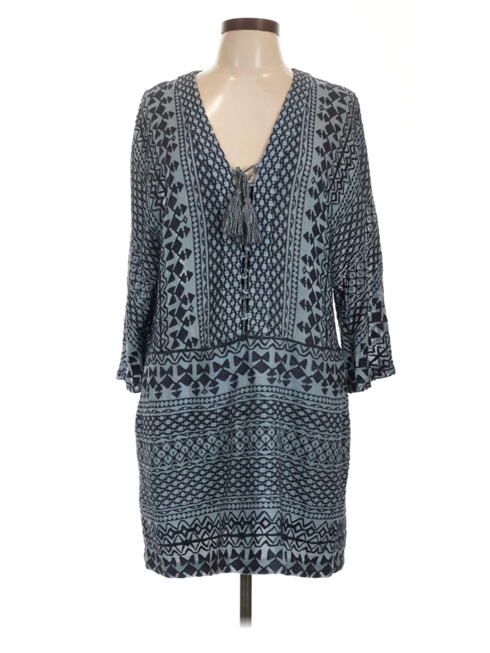 BCBG Max Azria Blue Geometric lace-up tunic dress